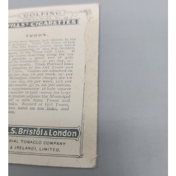 1924 Wills Golfing Golf Card #23 Troon Cigarette Trading Card Antique - Picture 3 of 7